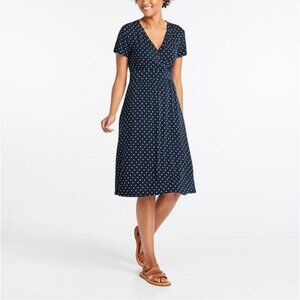 LL Bean Summer Knit Dress XL Navy Dot